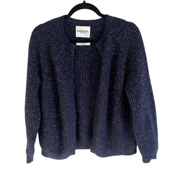 Essentiel Antwerp Navy Metallic Sweater Cardigan, size XS - Picture 1 of 7